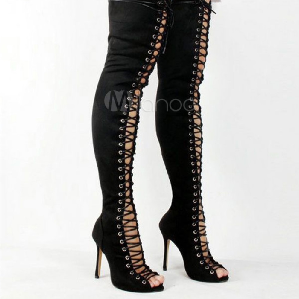 Peep Toe lace up  boots
